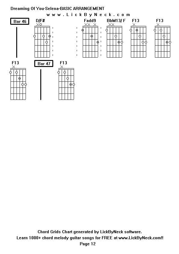 Chord Grids Chart of chord melody fingerstyle guitar song-Dreaming Of You-Selena-BASIC ARRANGEMENT,generated by LickByNeck software.